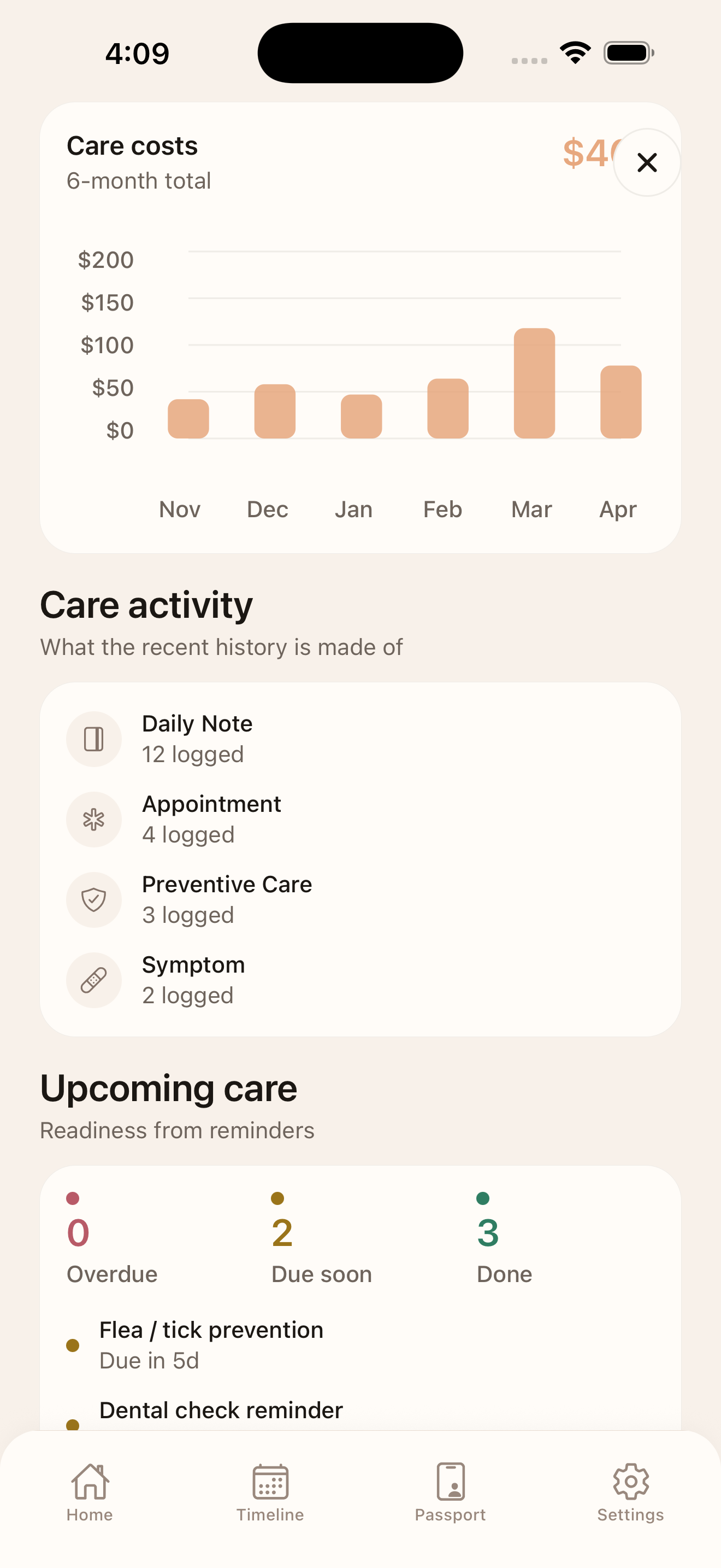 Care Plus upcoming care screen