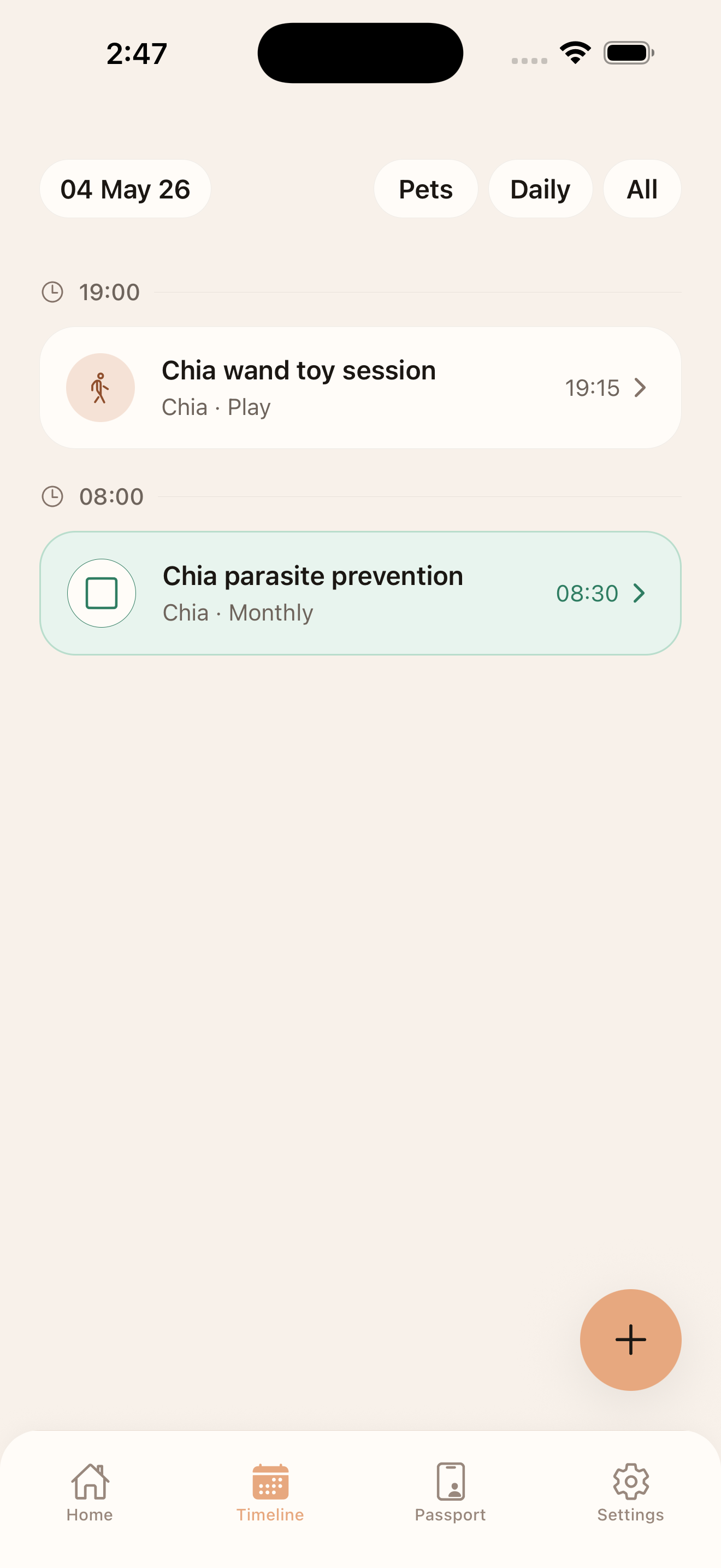 Selected Pet Note app screen